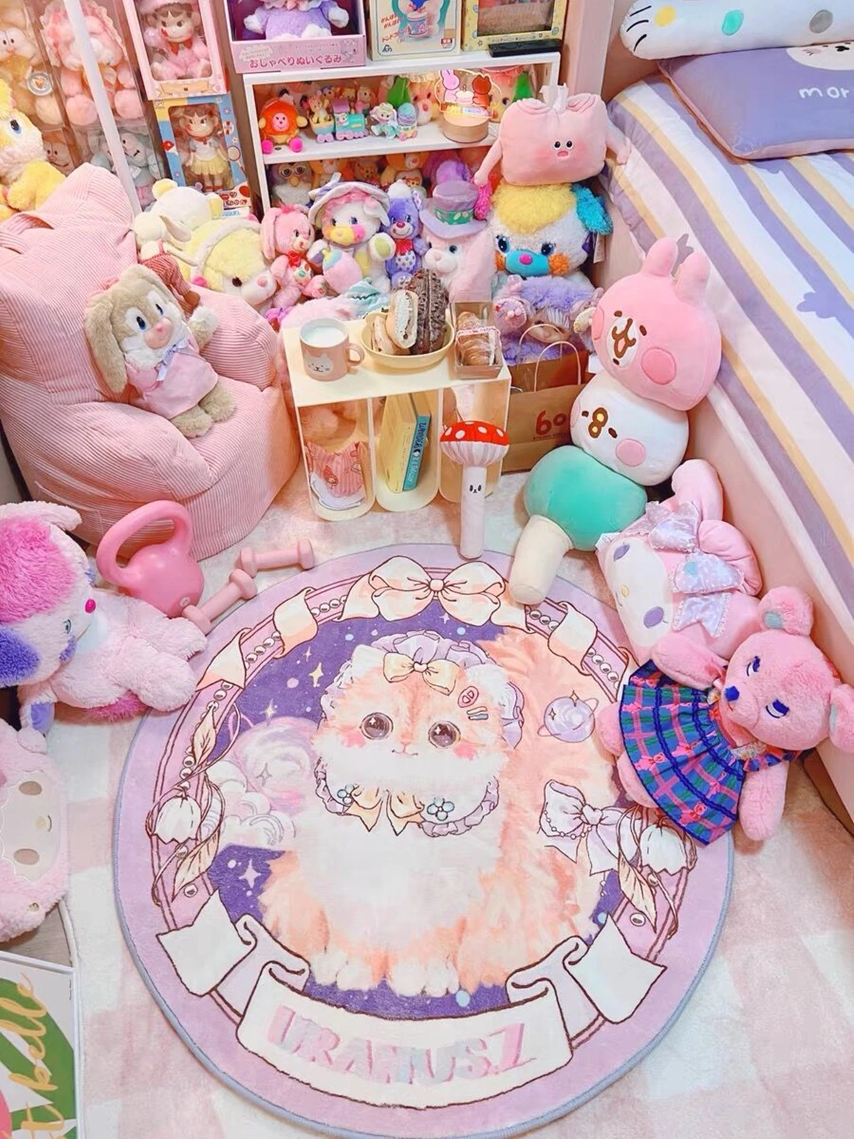 

Lovely Pink 80*80cm Cartoon Round Style Decoration Fluffy Rugs Anti-Skid Shaggy Area Home Bedroom Carpet Floor Mat