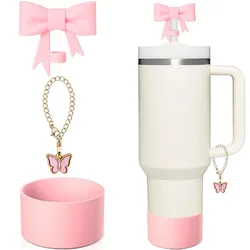 Bow Straw Covers Cap Toppers for Tumbler Cups - Set of 1 or 3 (Pink-3)