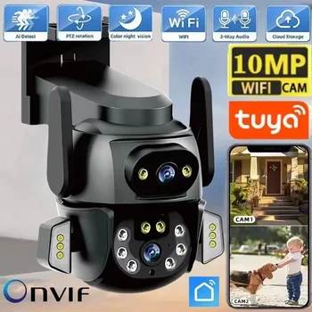 5K 10MP Tuya Dual Lens PTZ WIFI Camera Full HD Dual Screen 4K Security Video Surveillance Camera  Ai Human Auto Tracking Outdoor 1