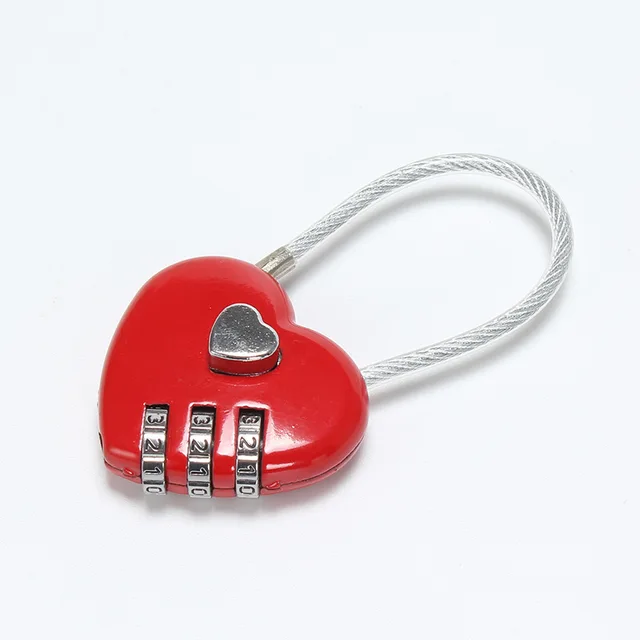 Travel Sport 3 Digit Padlocks Mini Code Lock Wire Rope 3-Digit Code Combination Padlock Red Heart Padlock 2
