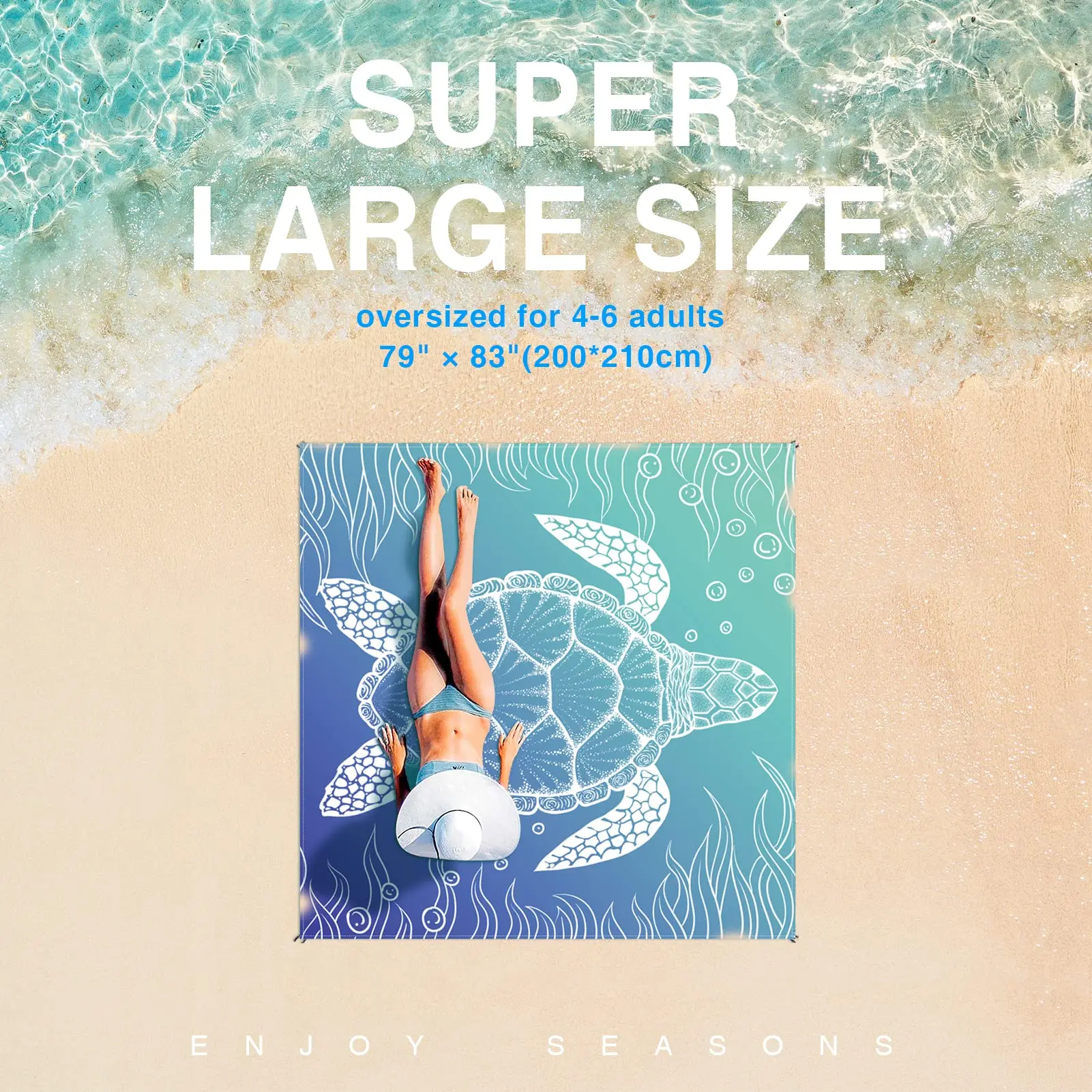 Beach Blanket Super Large 79 x 83 Inch Sandproof Waterproof Soft Comfortable Material Light Weight Portable for Beach Outdoor - Image 2