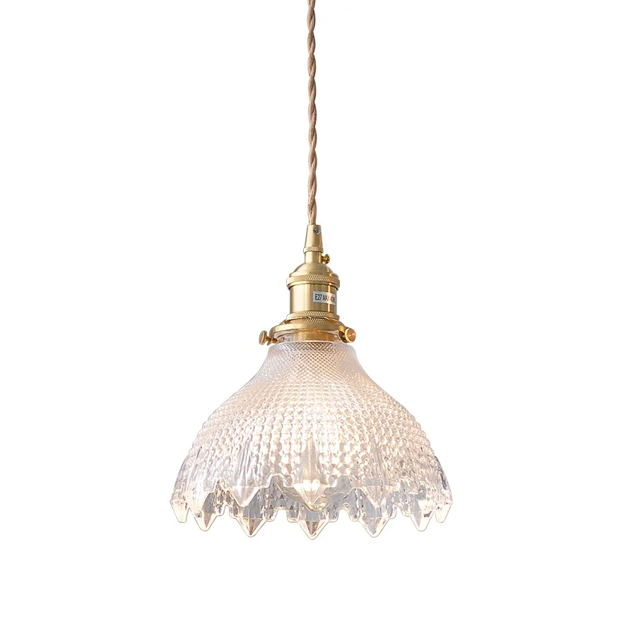 IWHD Modern Green Glass LED Pendant Lamp Beside Copper Wood Handle Bedroom Dinning Living Room Nordic Hanging Light Pendente