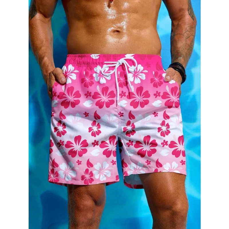 Colorful Flower Graphic Swim Trunks For Men Gradient 3D Print Beach Shorts Summer Casual Quick Dry Sport Loose Surf Short Pants swim trunks