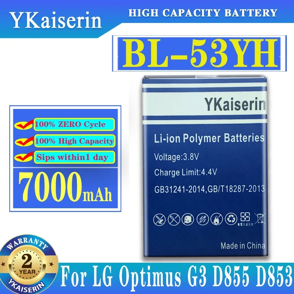 Ykaiserin Bl-53Yh Batteria Del Telefono Per Lg Optimus G3 D850 D851 D855 Ls990 D830 Vs985 F400 Batterie Di Ricambio 7000Mah + Track No