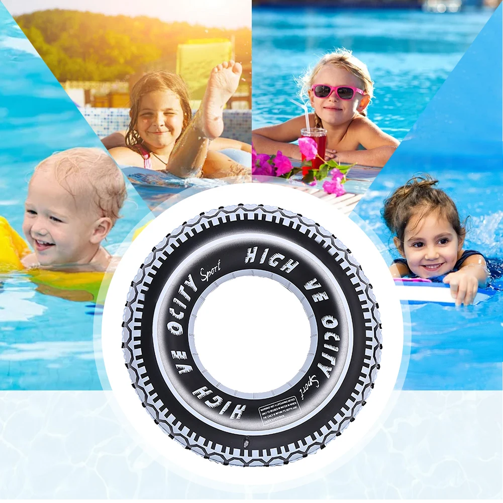 Tire Pattern Blow Up Swim Tube Inflatable Swim Ring Swimming Rings Floaties Thickened Pool Rings for Summer Pool Party
