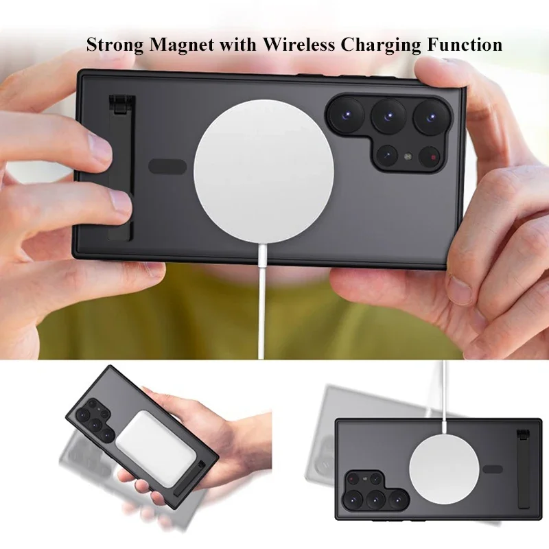 Strong Magnetic Mobile Phone Case with Kickstand - Clear Black Cover