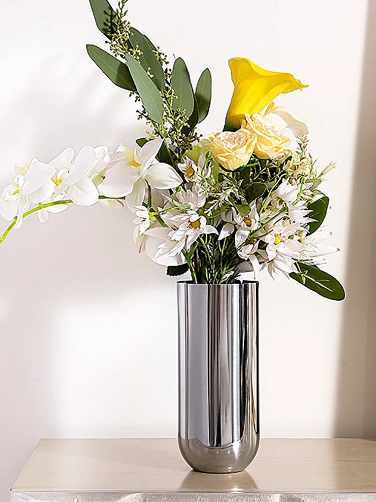 Nordic Modern Sliver Vase Metal Stainless Steel Dried Flowers Luxury Stand for Flowers Home Design Living Room Decoration Gift 4
