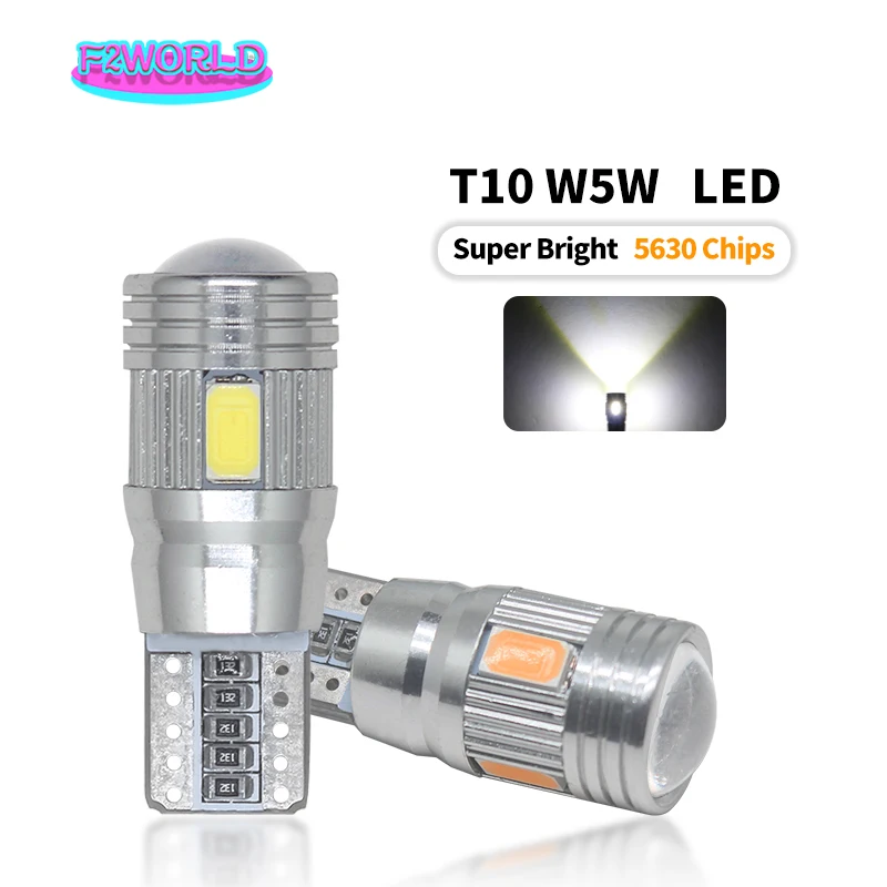 

50PCS Car LED Turn Signal Bulb T10 W5W Canbus Auto Interior Dome Reading Light Wedge Side Parking Reverse Brake Lamp 5630 6SMD