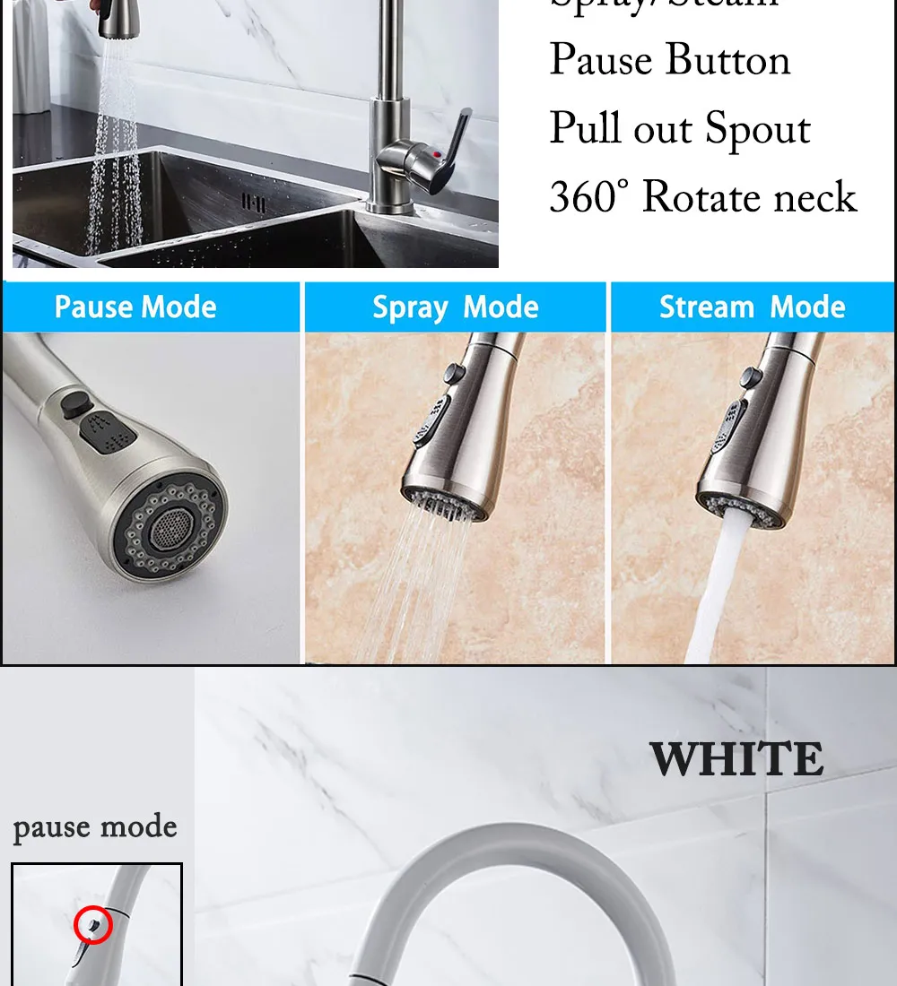 Kitchen Faucet Black Kitchen Tap  Pull Out  Kitchen Sink Mixer Tap Brushed Nickle Stream Sprayer Head Chrome Kitchen Water Tap large kitchen sink