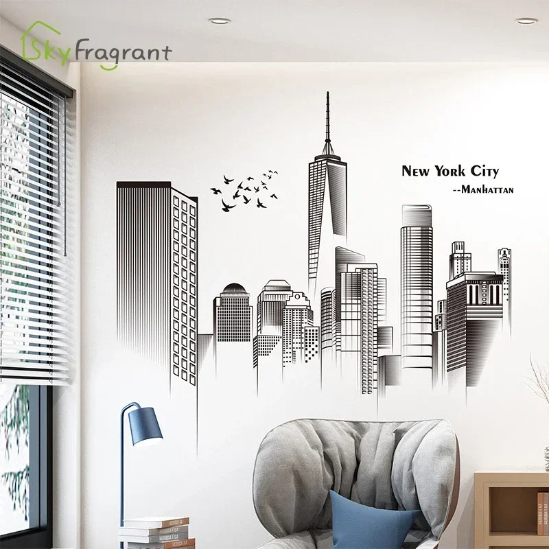 Manhattan Wall Sticker Creative Bedroom Decor Home Black And White Art Stickers Living Room Background Wall Decor Self-adhesive - 3