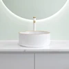Marble patterned modern circular ceramic bathroom sink, freestanding washbasin, luxurious gold edged washbasin(excluding faucet) 4