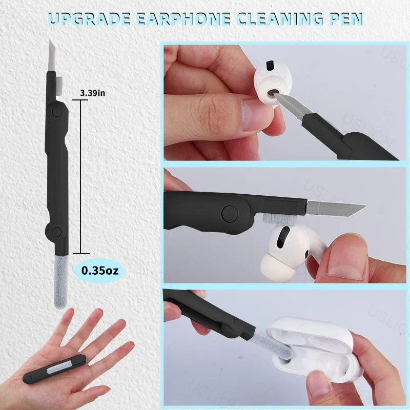 USLION 7-in-1 컴퓨터 키보드 클리너 키트, 이어폰 청소 펜, 에어팟 휴대폰 카메라 화면 청소 도구, 키캡 풀러
