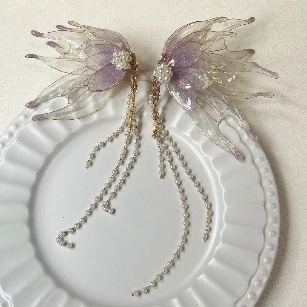 Modische Meerjungfrau-Prinzessin Ohrklemmen, Feenhafte Blumen-Ohrclips, Ästhetische Nicht-Piercing Perlen-Quasten-Ohrclips für Partys – Detail 5
