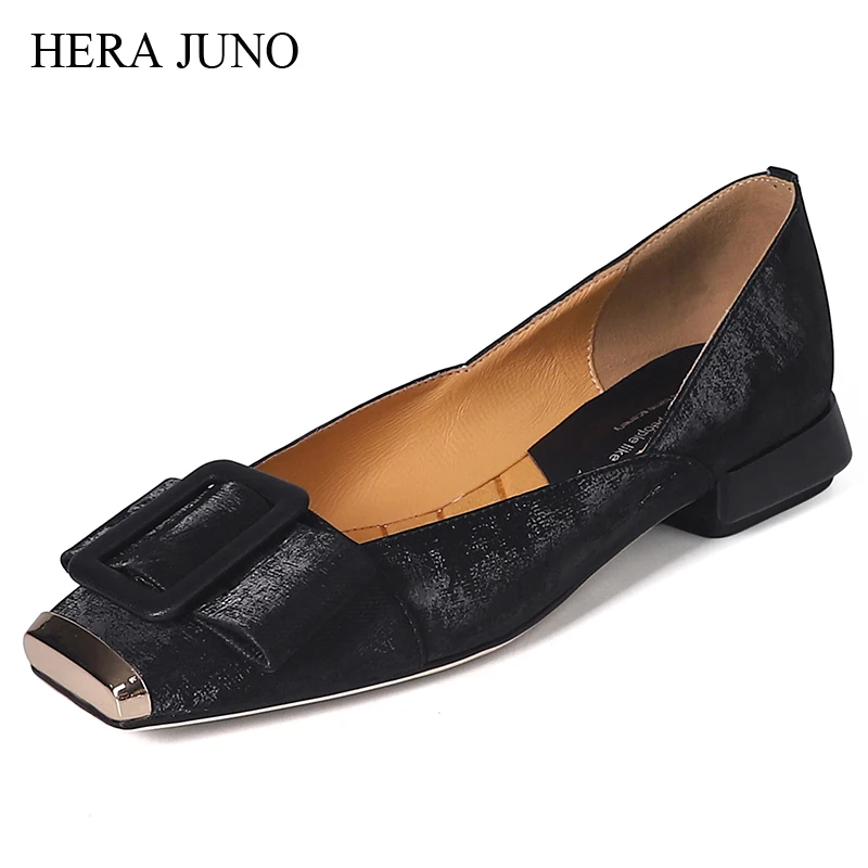 

HERA JUNO Women's Square Toe Bowknot Slip On for Women Elegant Dress Shoes Womens Genuine Leather Dressy Shoe Woman Casual Party