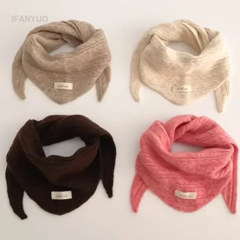Children's Woolen Scarf Solid Color Soft Wool Knitted Baby Autumn Winter Warm Triangle Scarves Boys Girls Windproof Headscarf