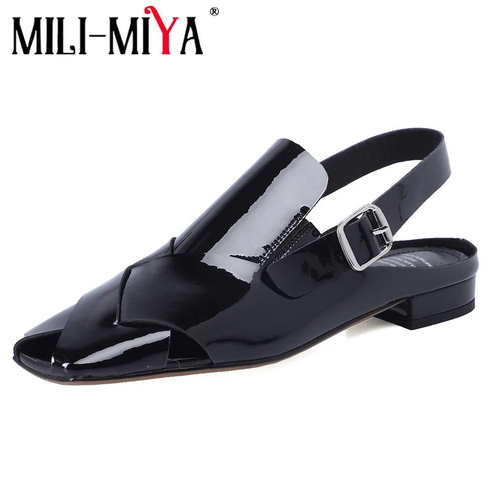 

MILI-MIYA Fashion Breathable Weave Women Cow Leather Pumps Solid Color Square Toe Thick Heels Big Size 34-40 Casual Street Shoes