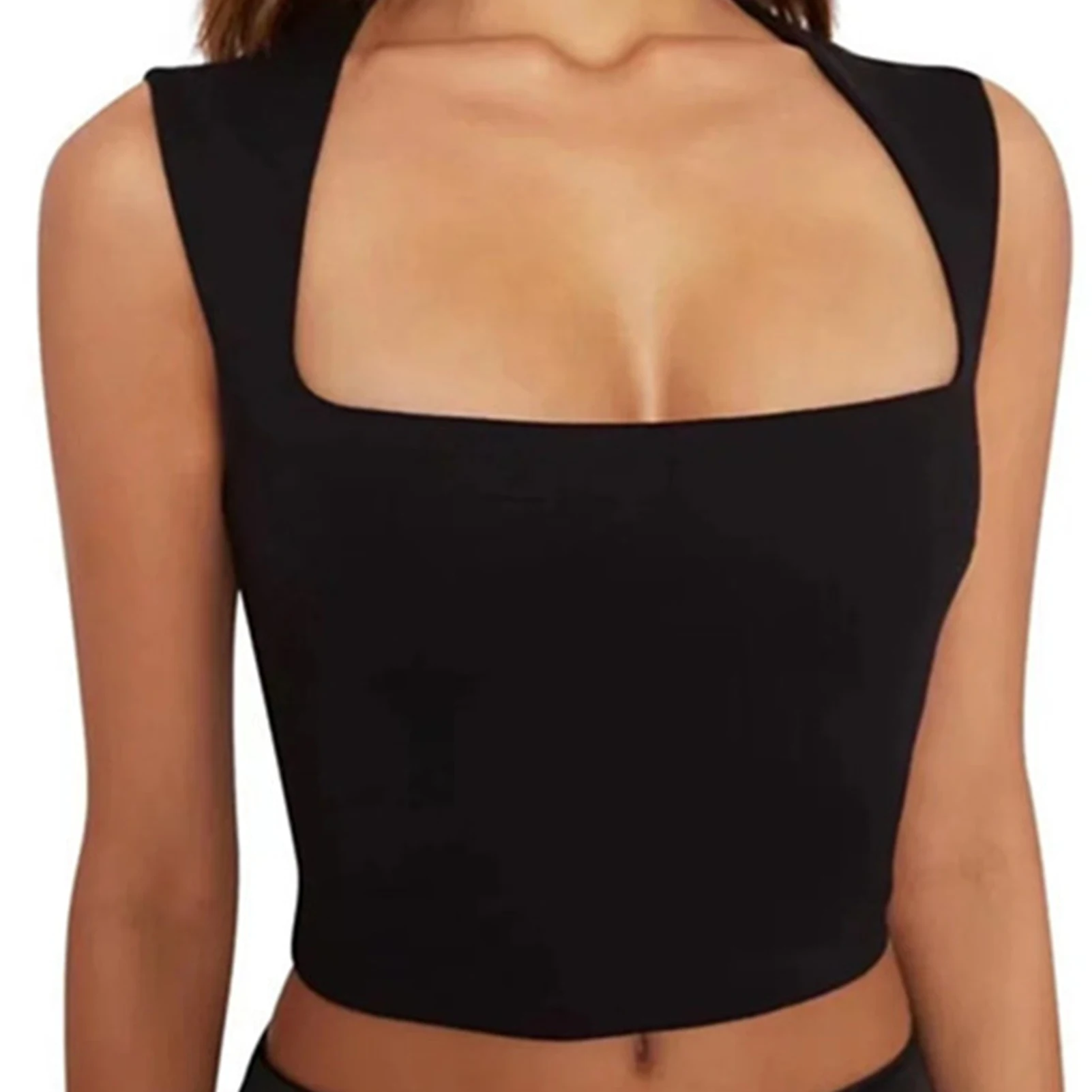 

Women's Square Neck Navel Exposed Top Sleeveless Slim Fit Summer Tops for Ladies and Teen Girls d88