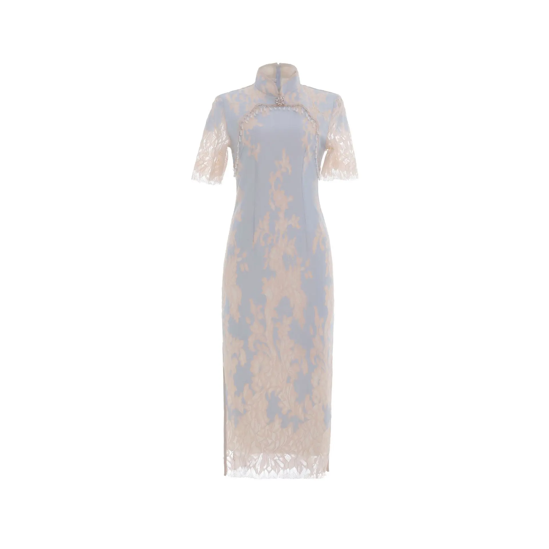

New Summe Chinese Traditional Female Elegance Qipao Sexy Slim Qipao Lace Lady Chinese Style Retro Cheongsam Vintage Green Dress