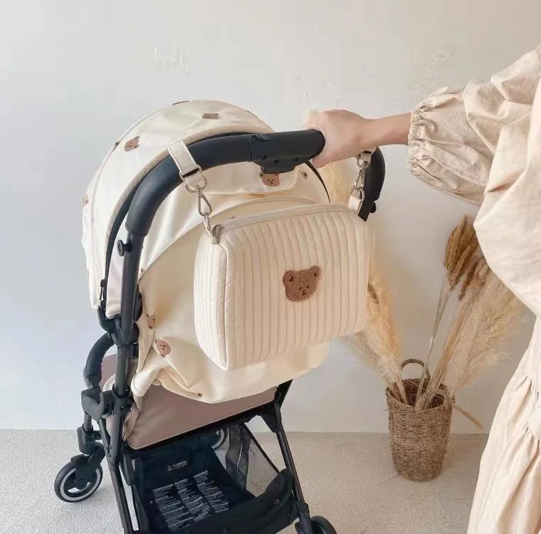 Quilted Baby Nappy Hanging Stroller Bag Travel Diaper Caddies Bags Portable Nappies Storage Toiletry Organizer Mommy for Mom | Мать и