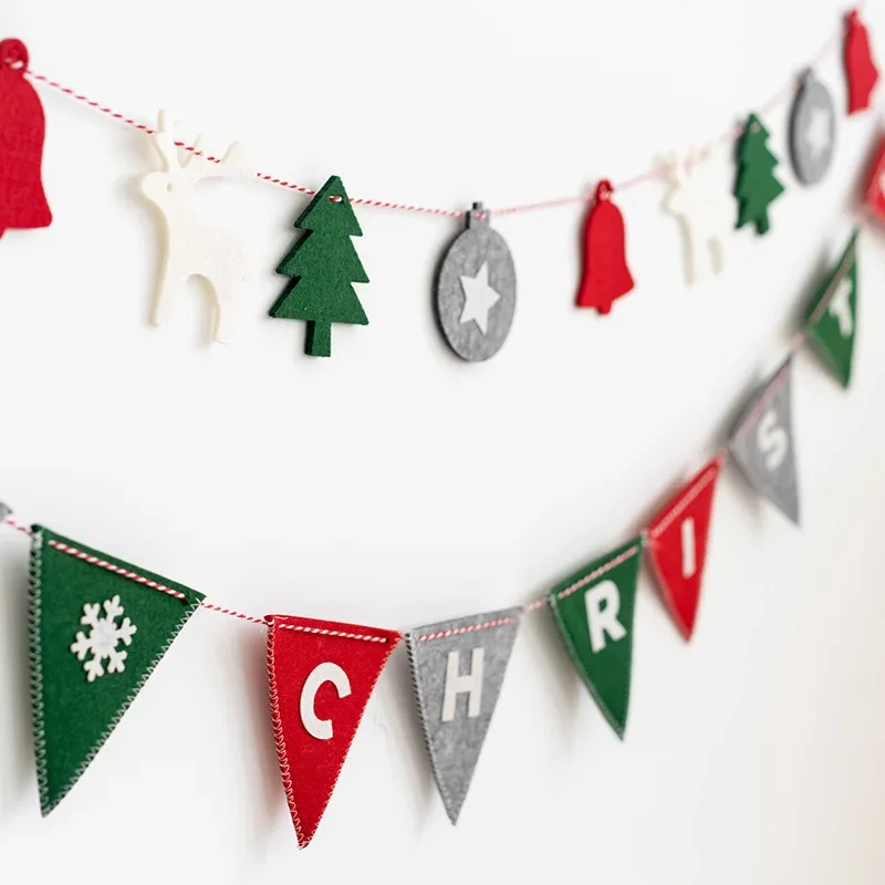 Christmas Wool Felt Pull Flag Banner, Tree Hanging Pendant Ornaments, Background Wall Decorations for Home, Xmas Gift, New Year