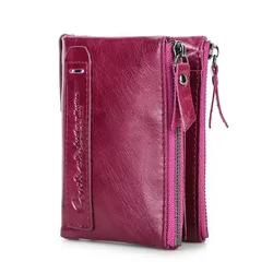 Women's Genuine Leather Bifold Wallet with Zipper Pocket - Compact Credit Card Case and Purse (Fuschia)