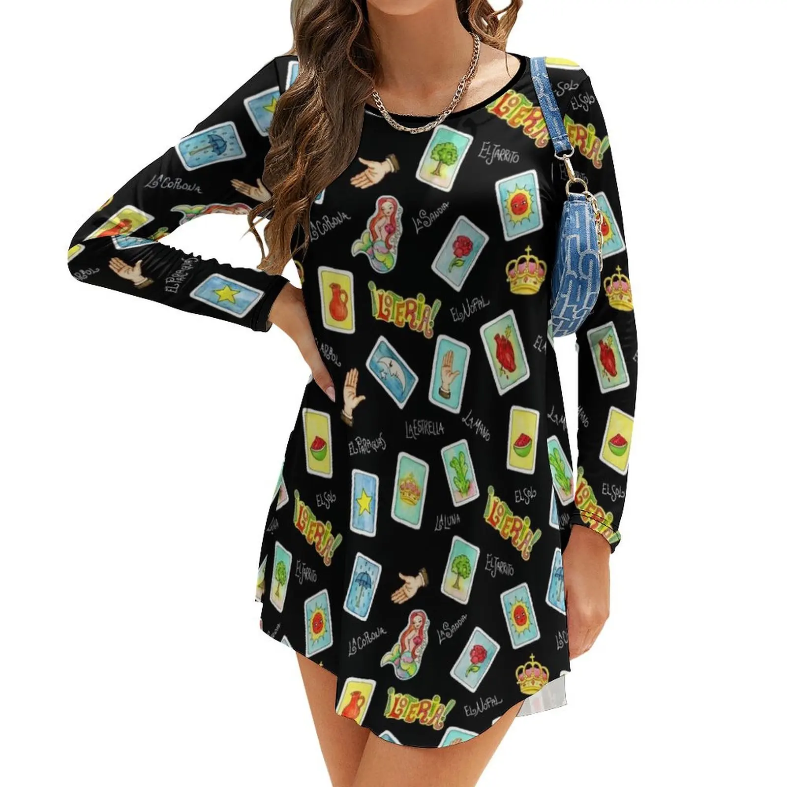 

Loteria cards and symbols Long-Sleeve Dress women's clothing summer 2024 novelties dresses for official occasions