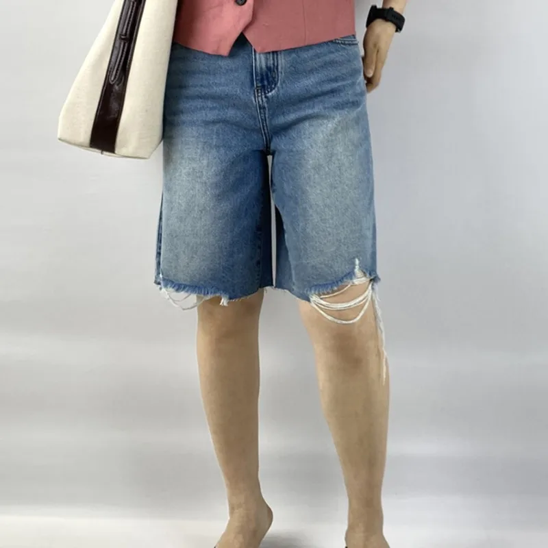 100KG Summer Jeans New Fashion Premium Denim mid-length Shorts Plus Size Women's Boyfriend Hot Pants 9366