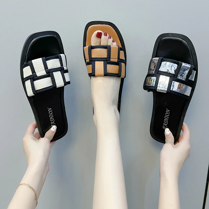 

Шлепанцы женские с квадратным носком, открытый носок, плоская подошва, Пляжная Уличная обувь, сандалии, лето 2023