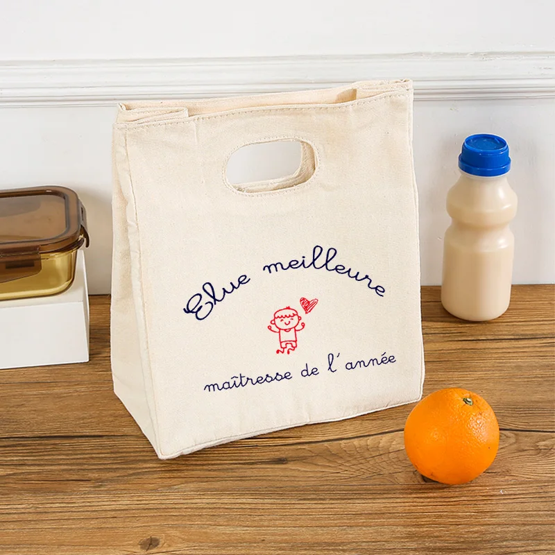 French Print Insulated Ice Cream Lunch Tote – Portable Canvas Bento Cooler Bag, Thermal... - SKU CBCB2112 - UGI Packaging