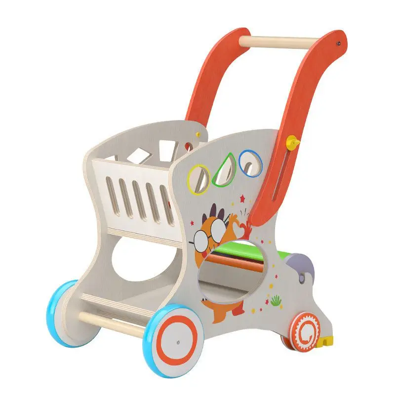Walker new multi-function children push toy shopping cart toddler wooden supermarket cart toy car 5