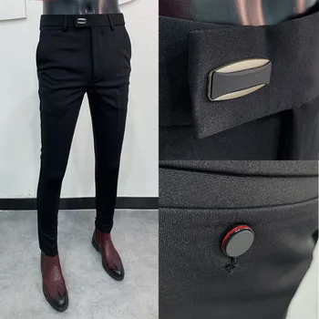 Men Suit Pants Dress Pantalone Hombre Stretch Slim Formal Trousers Calça Masculina Solid Color Casual Pants Fashion Men Clothing 4