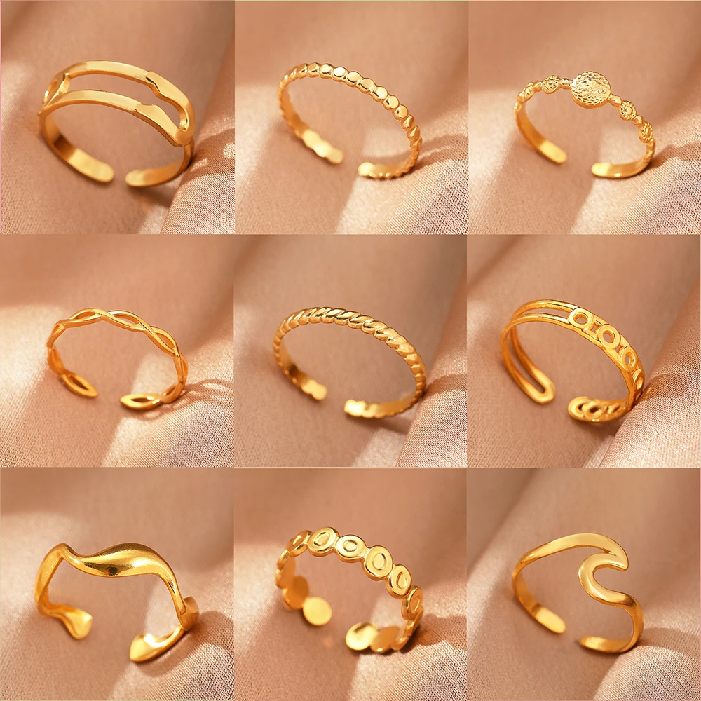 Stainless Steel Rings Simpler Geometric Fashion Vintage Fine Adjustable Open Rings For Women Jewelry Weddings Gifts New Trendy