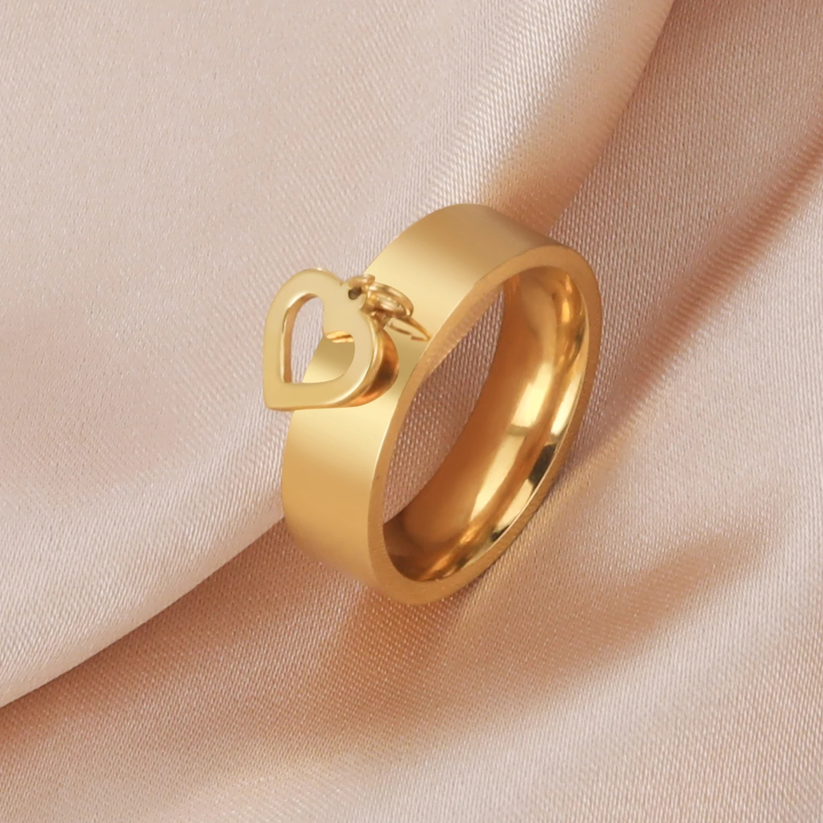 Stainless Steel Circular Heart Pendant Couple Ring Gift_voghion.com