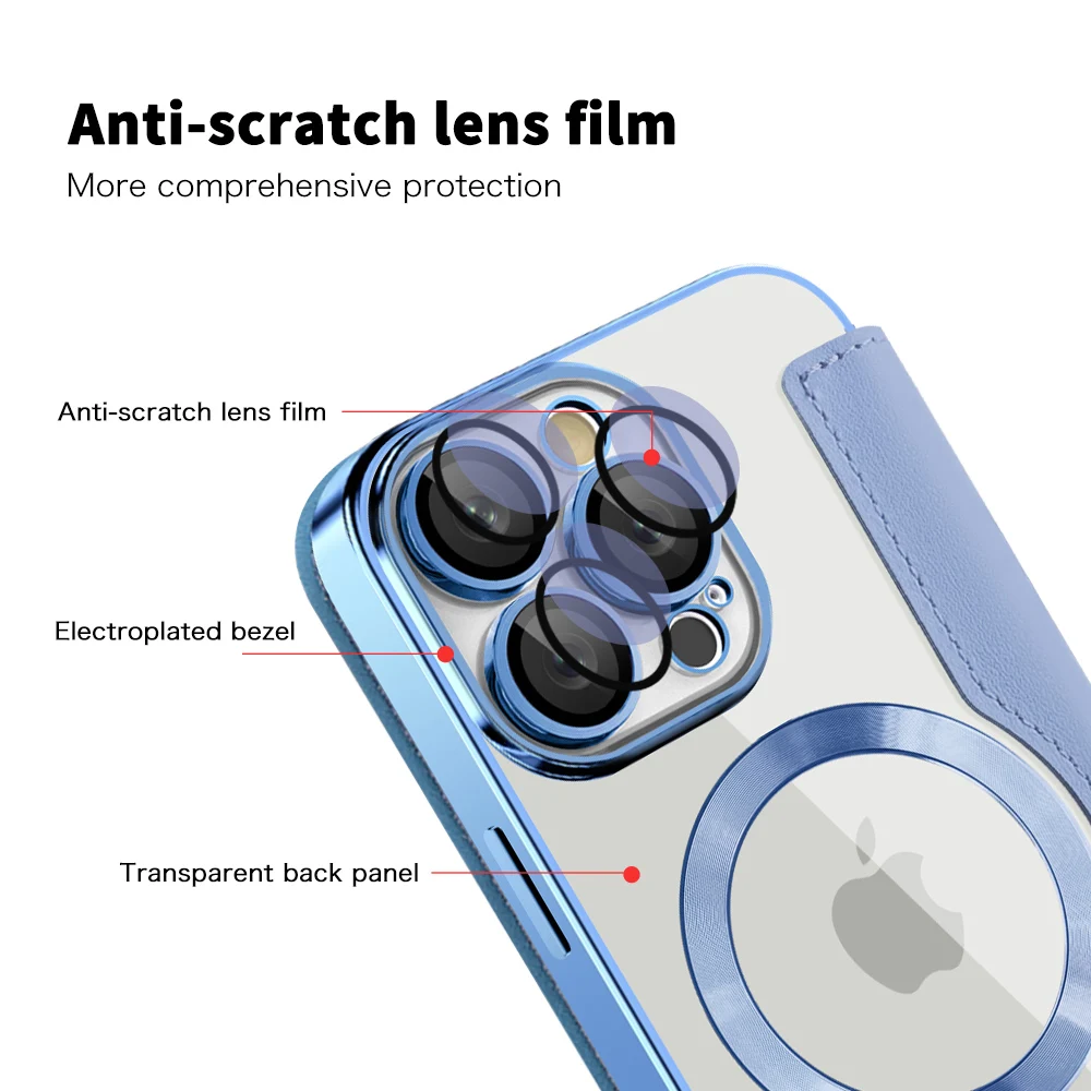 Premium Flip Magnetic Leather Case with Wireless Charging and Transparent Card Wallet Cover