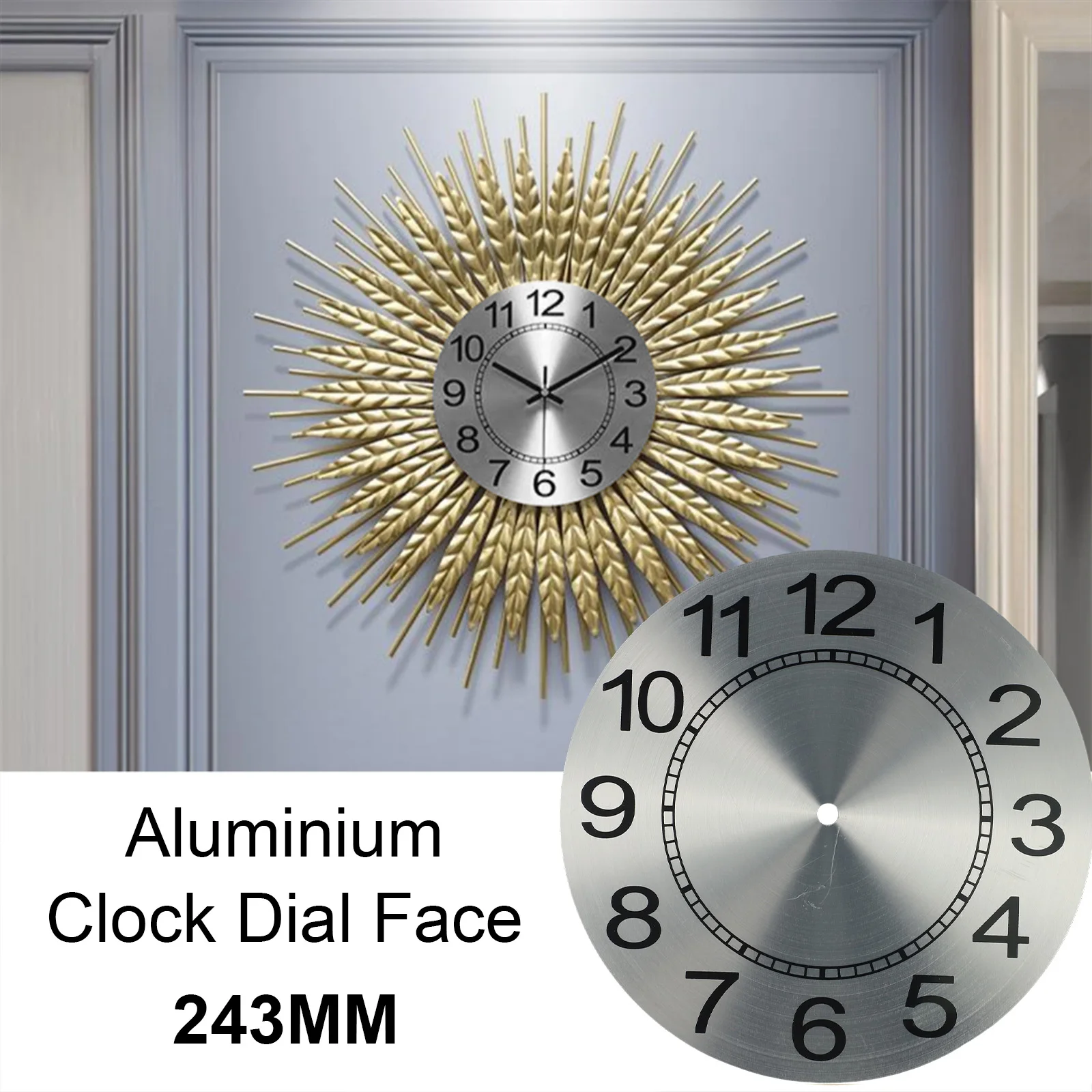Replacement Clock Dial 9.5 Inch Clock Face DIY Quartz Wall Clock Advanced Appearance Aluminum Plate Clear Numerals 4