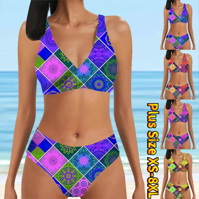 

2023 Female New Design Printing Bikini Swimwear Summer High Waist Two Piece Set Bath Suit New Women Retro Bathing Suit Swimsuit