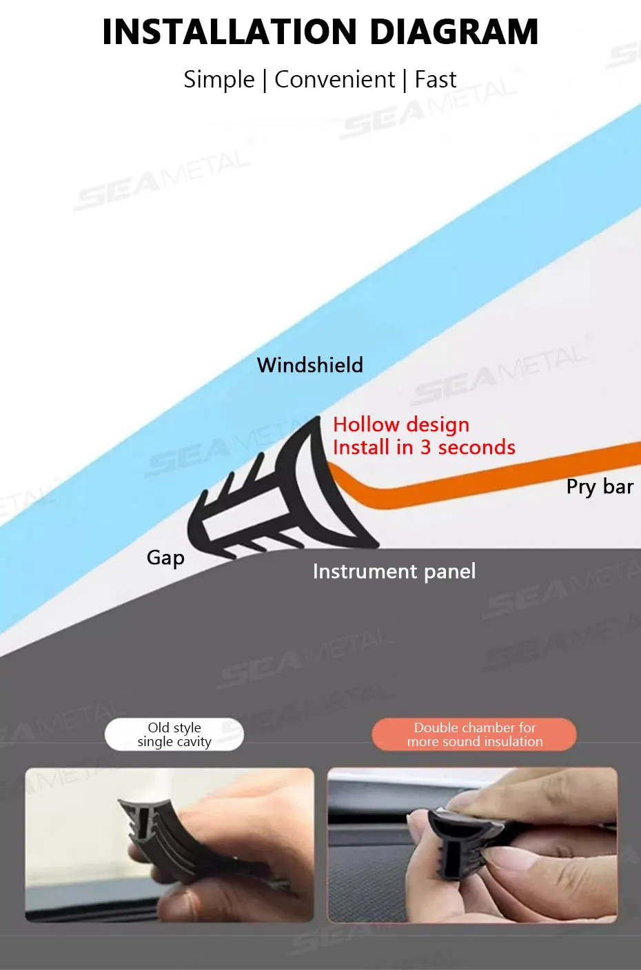 SEAMETAL 160 cm Auto-Armaturenbrett-Dichtungsstreifen, Upgrade, doppelseitiger Autoaufkleber, Gummidichtungen, bessere Schalldämmung für Autozubehör – Detail 9