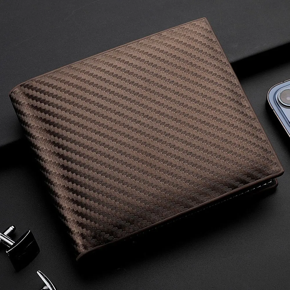 New Black Carbon Fiber Men's Luxury Wallet Leather Original High-end Folding Card Wallet Coin Purse Personalized Birthday Gift