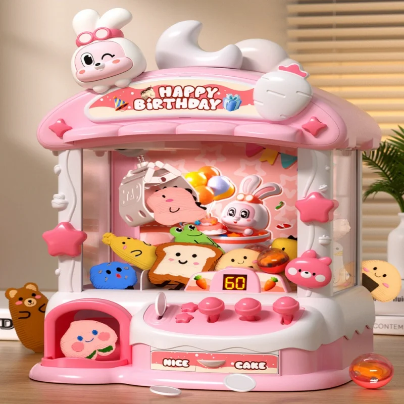 Children Mini Claw Machine Toy for Kids Cartoon Rabbit Automatic Coin Operated Play Game Crane Doll Machines Girls Birthday Gift 2