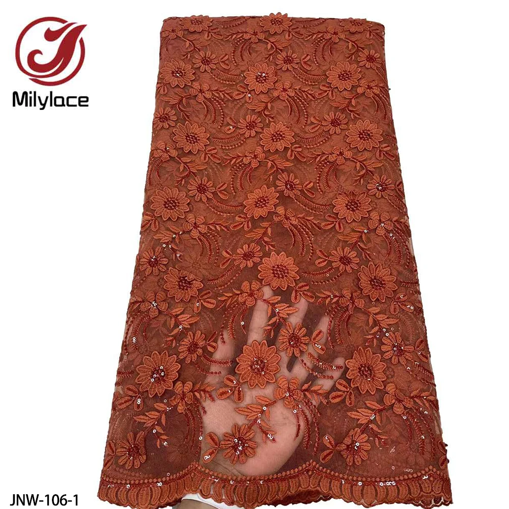 

African Lace Fabric 5 Yards High Quality Sequin Embroidery Nigerian Lace Material for Wedding Sewing JNW-106