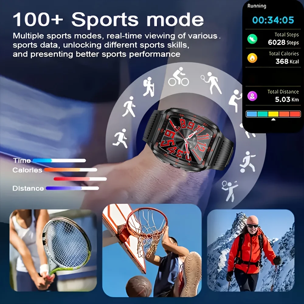 Relógio inteligente masculino militar com monitor de saúde, IA, voz, chamada Bluetooth, fitness, à prova d'água, esportivo, smartwatch para celular iOS e Android_voghion.com