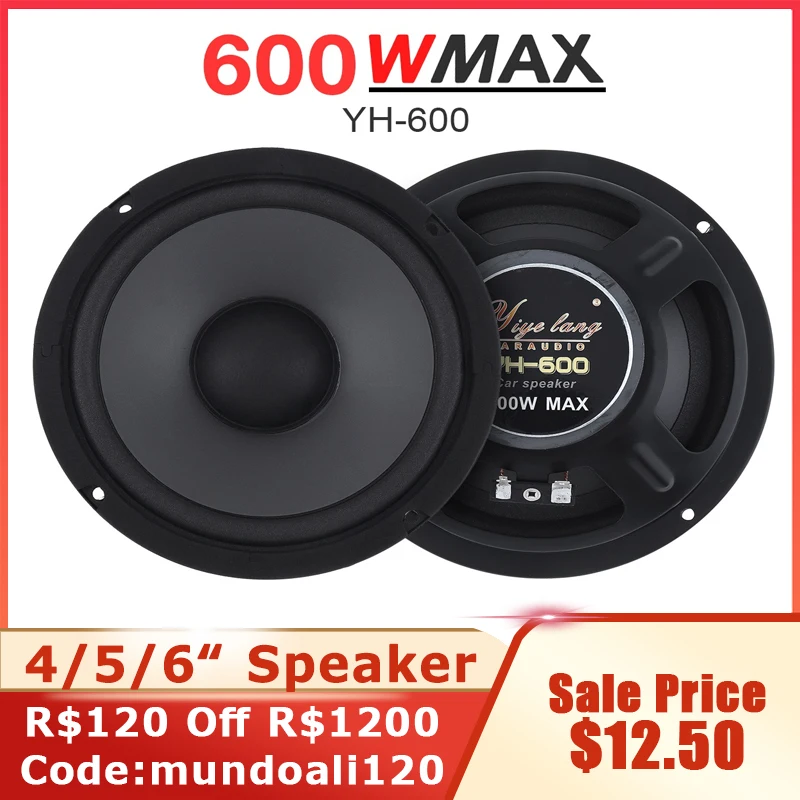 1pc/2pcs Inch Car Speakers 400/500/600W Way HiFi Coaxial
