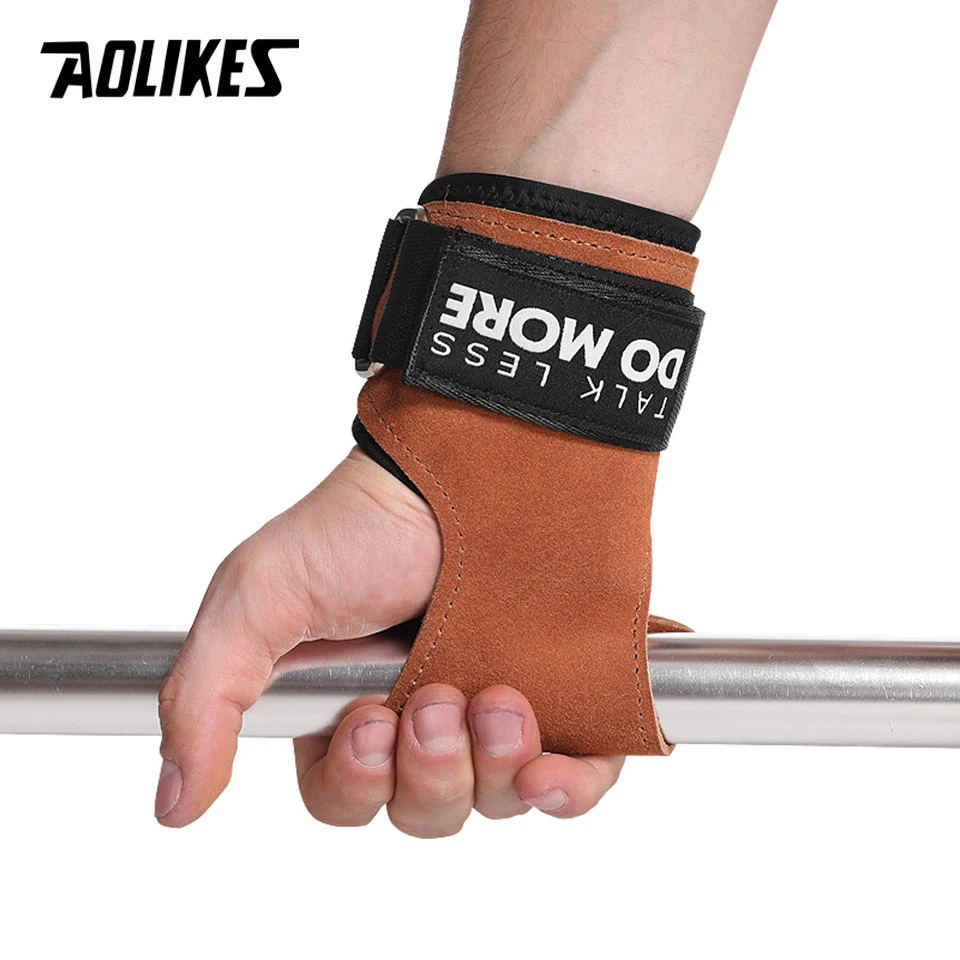 AOLIKES Cowhide Gym Grips Gloves Weightlifting Fitness Pull Up Crossfit Workout Equipment Anti-Slip Wear-Resistance Palm Protect 2