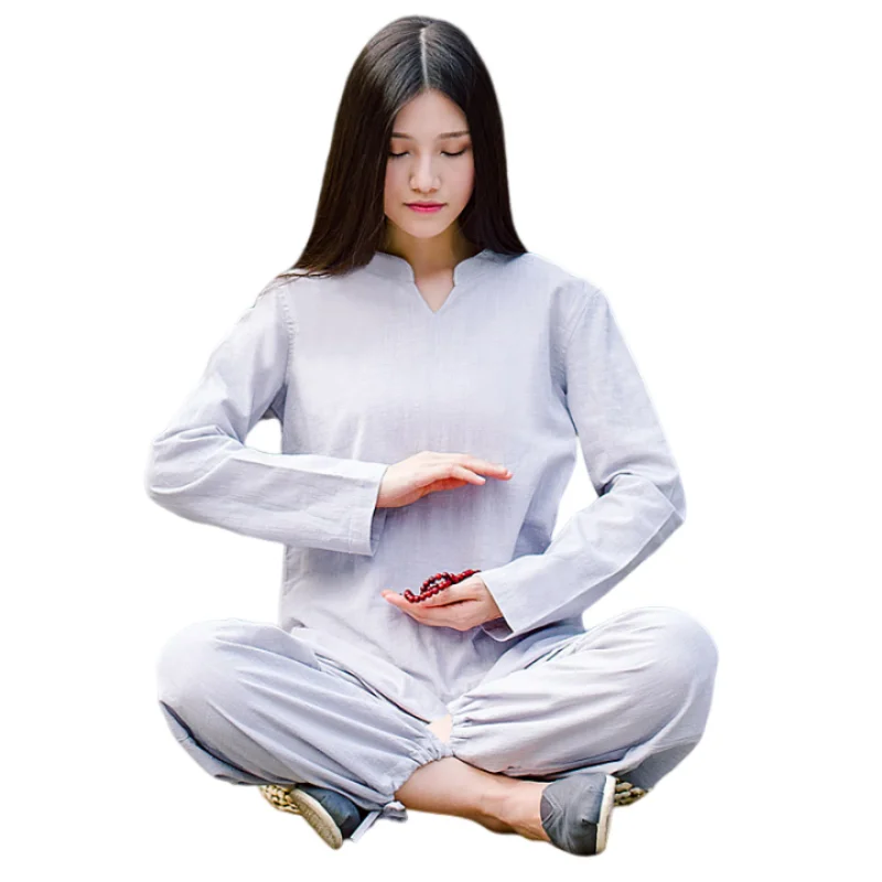 

Chinese Style Cotton Linen Tang Suit Women's Half Sleeves Yoga Outfit Meditation Zen Clothing Tea Wear Wing Chun Clothes 568
