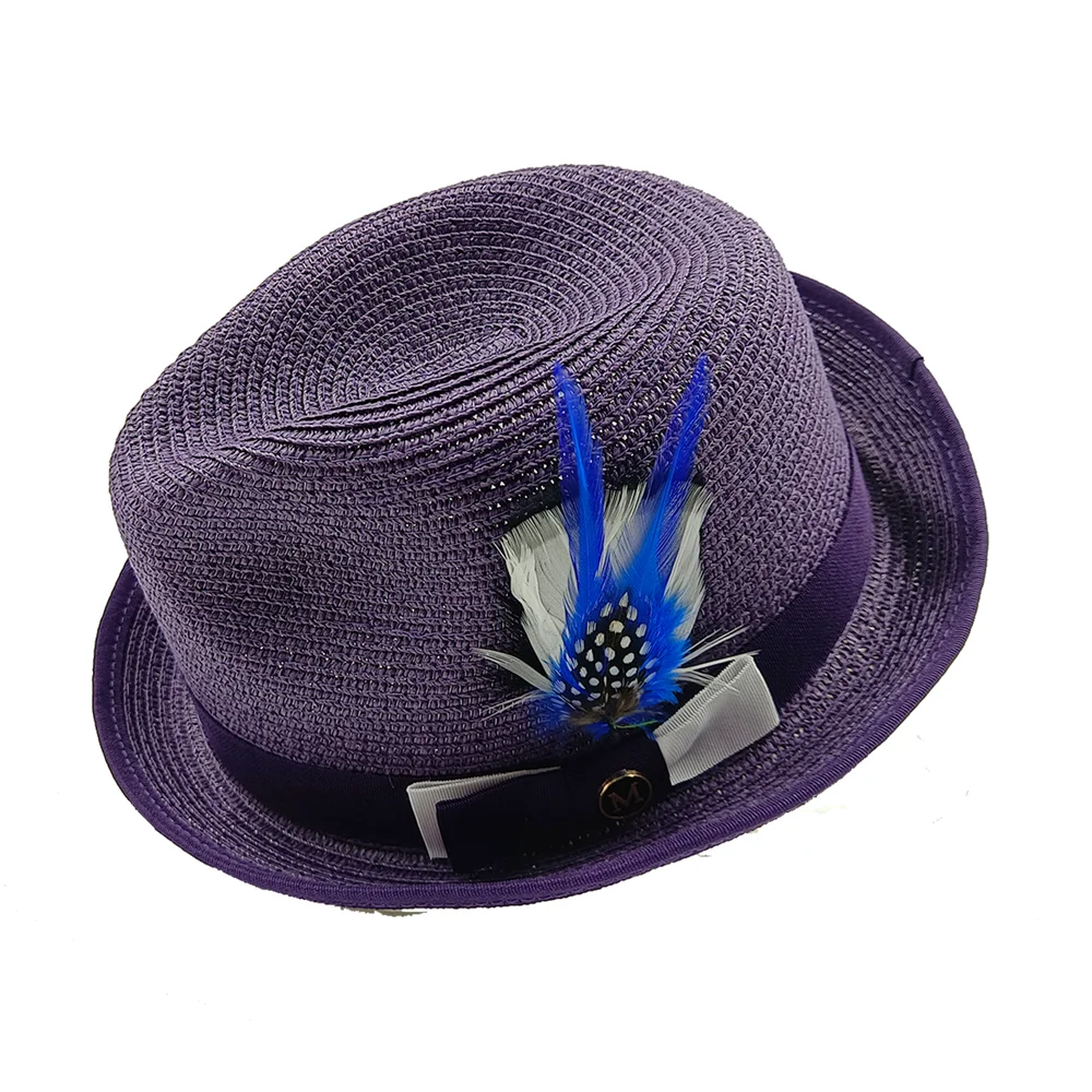 

Unisex Hat Women Men Summer Casual Trendy Beach Sun Straw Jazz Hat Cowboy Fedora hat Gangster Cap Men's Warped hat With ow Band