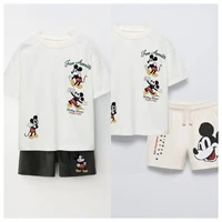 Disney Child Tracksuit Mickey Long Sleeve Printed Shorts White Tshirt Boys Baby Loose Sports Shorts Two Piece Set Outer Wear 1