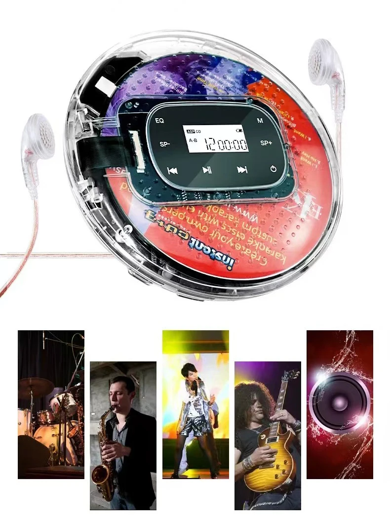 Icreative YR-Q90 Cd Player Portable With Headphones Hifi Audio Transparent Touch Control Walkman With Display & Eq Cdplayer