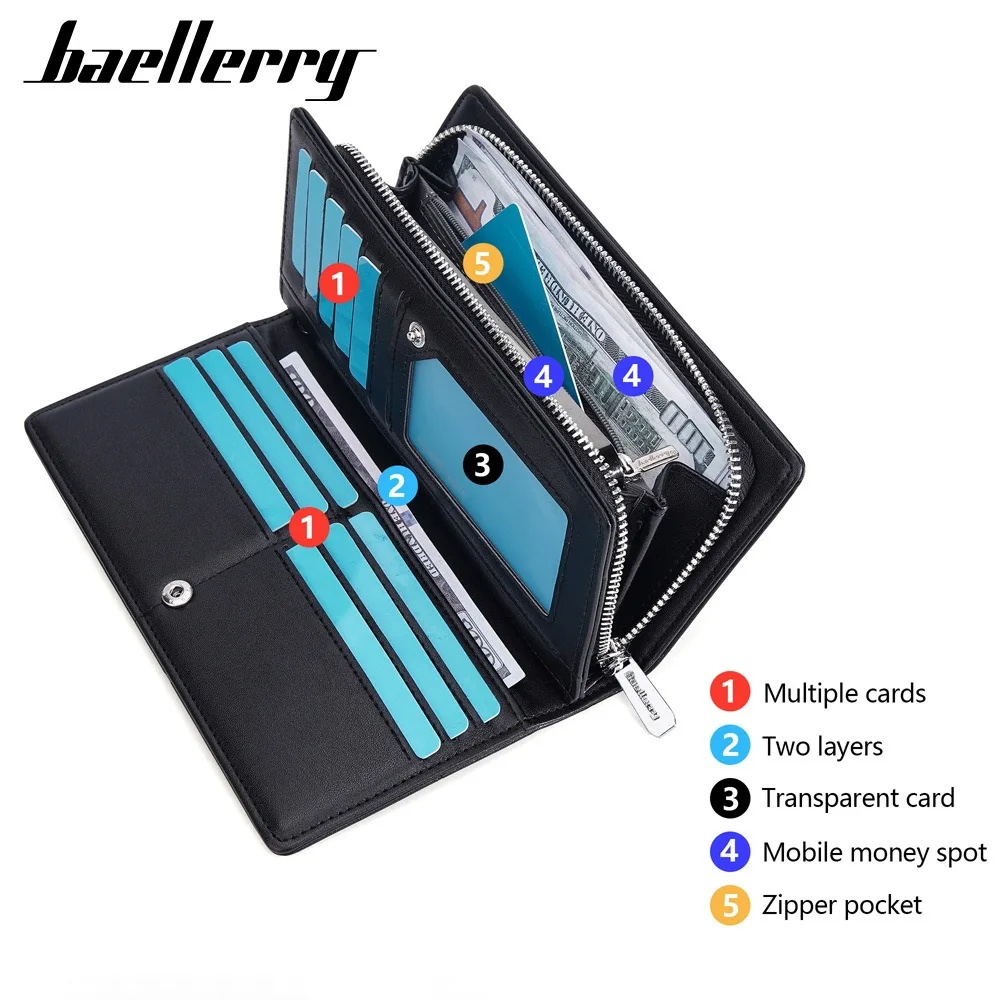 Baellerry Global Business Wallet Long RFId Safe Phone Storage Wrist Strap Triple Zipper Corporate Gift