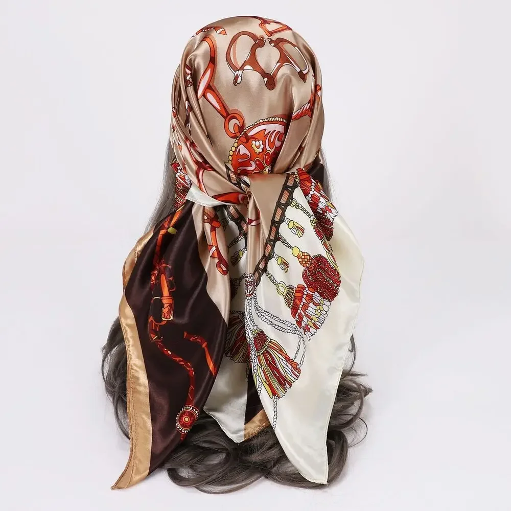

Man Women Fashion Harness Tassel Scarf Faux Silk Hip Hop Shawl Hijab Head Neck Bandana 90*90cm