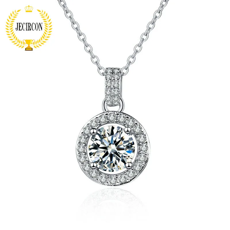 

JECIRCON 925 Sterling Silver D Color Moissanite Necklace for Women 1 Carat Shiny Lab Diamond Round Pendant Wedding Jewelry Gift